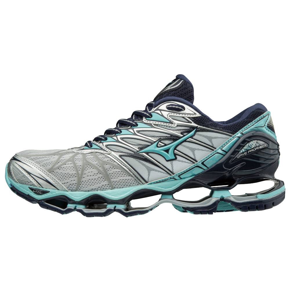 Mizuno Women's Wave Prophecy 7 Running Shoes Silver/Light Turquoise Grey (410969-KVL)